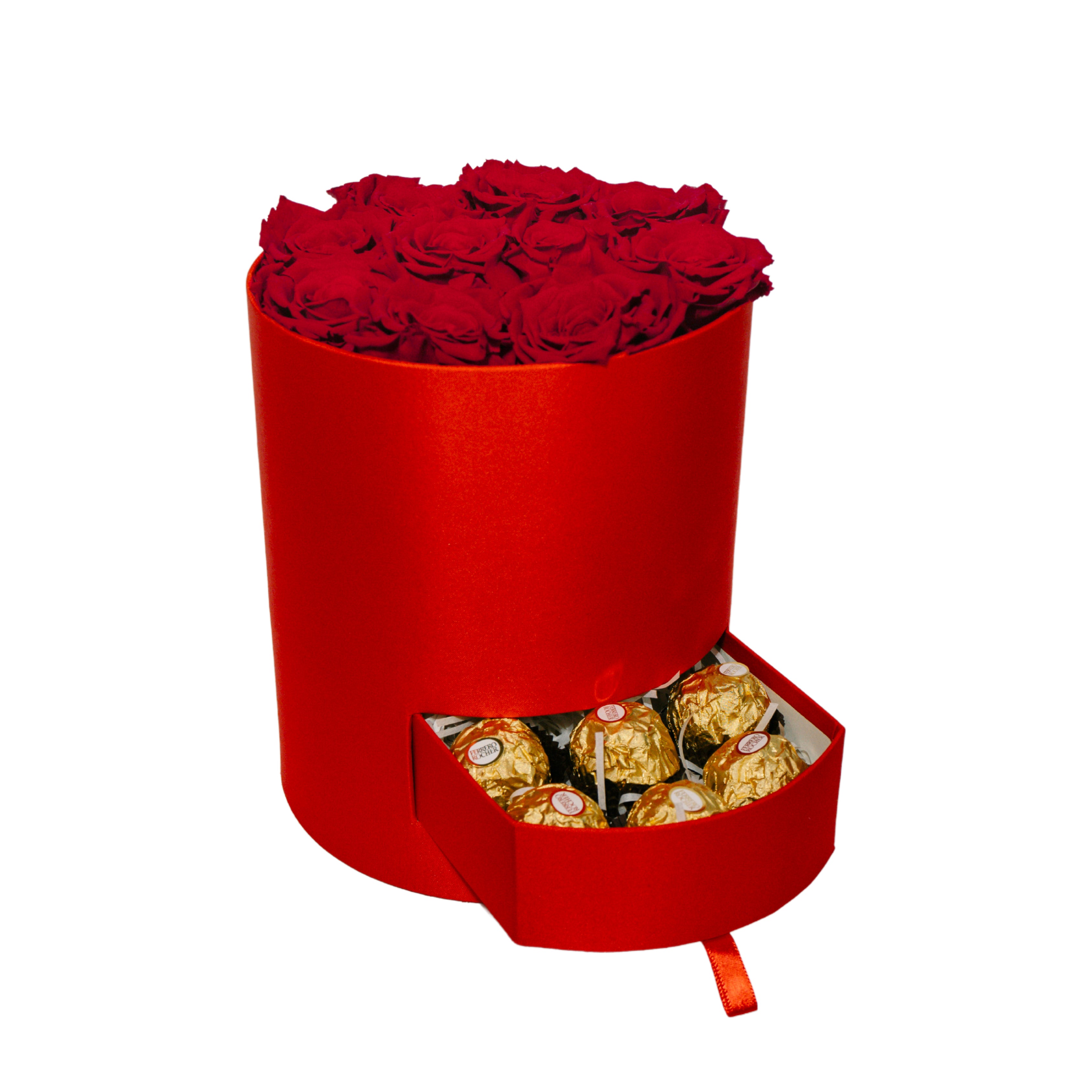 Round Satin Roses and Chocolates Box
