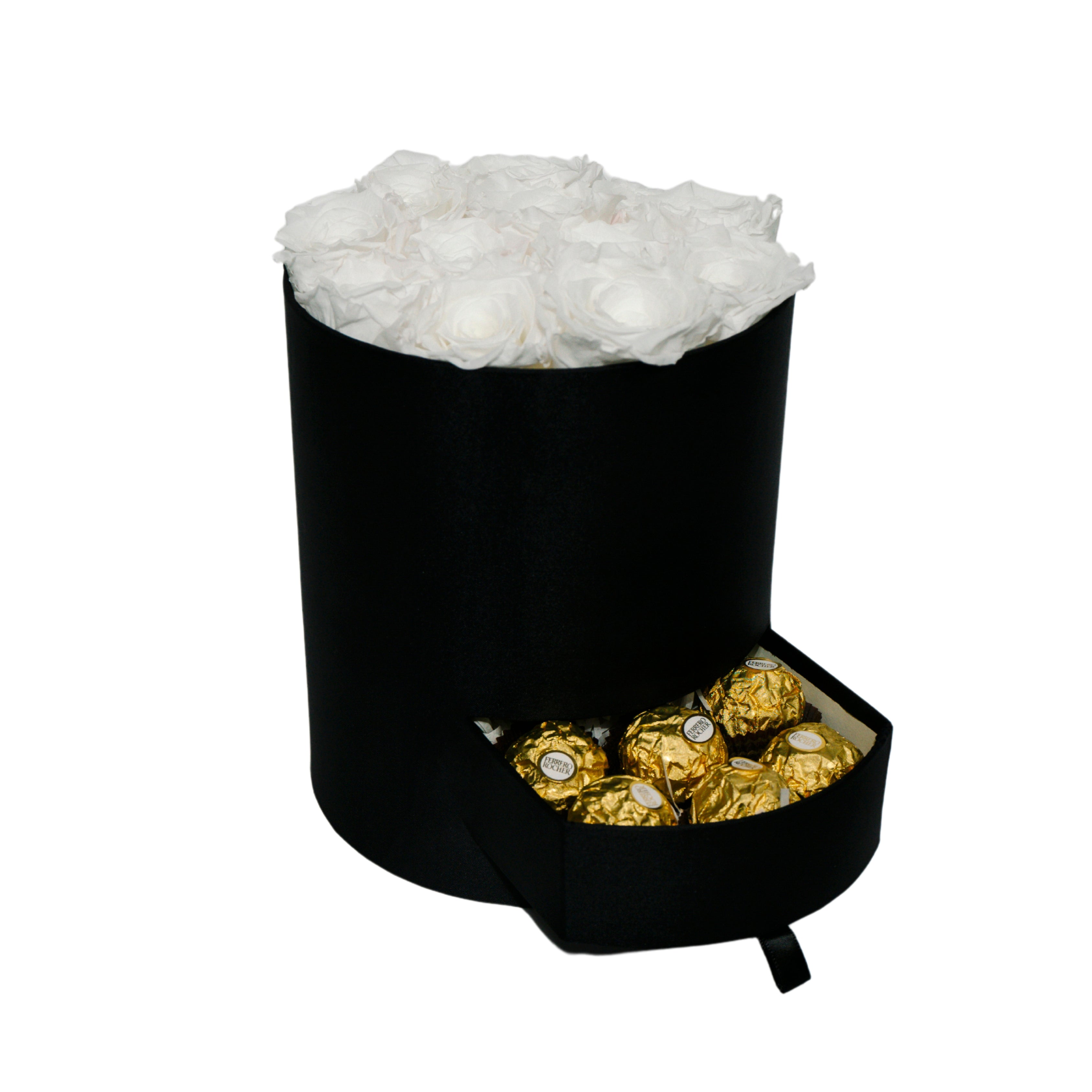 Round Satin Roses and Chocolates Box