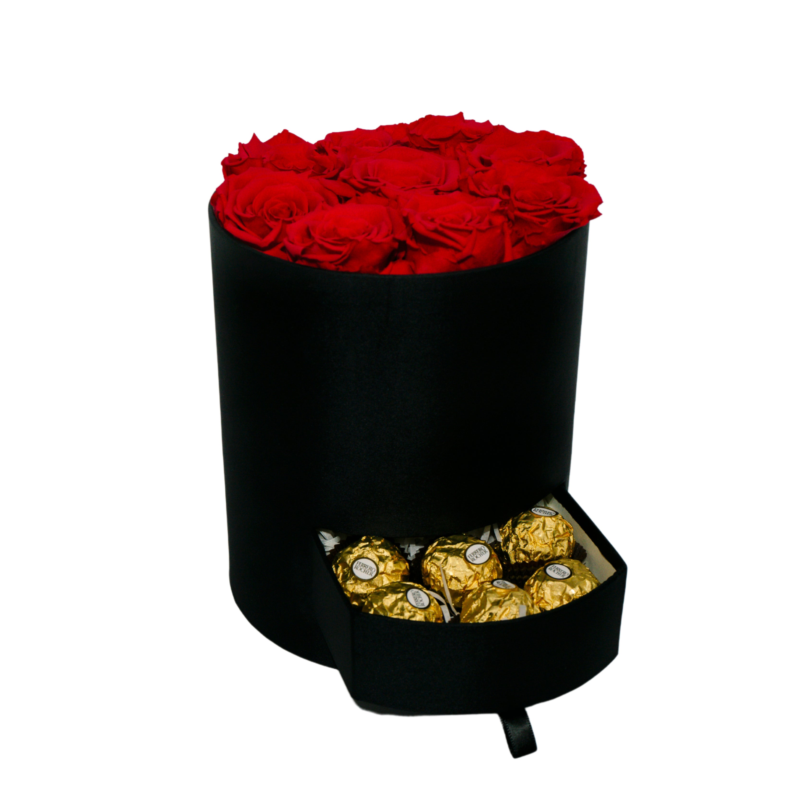Round Satin Roses and Chocolates Box