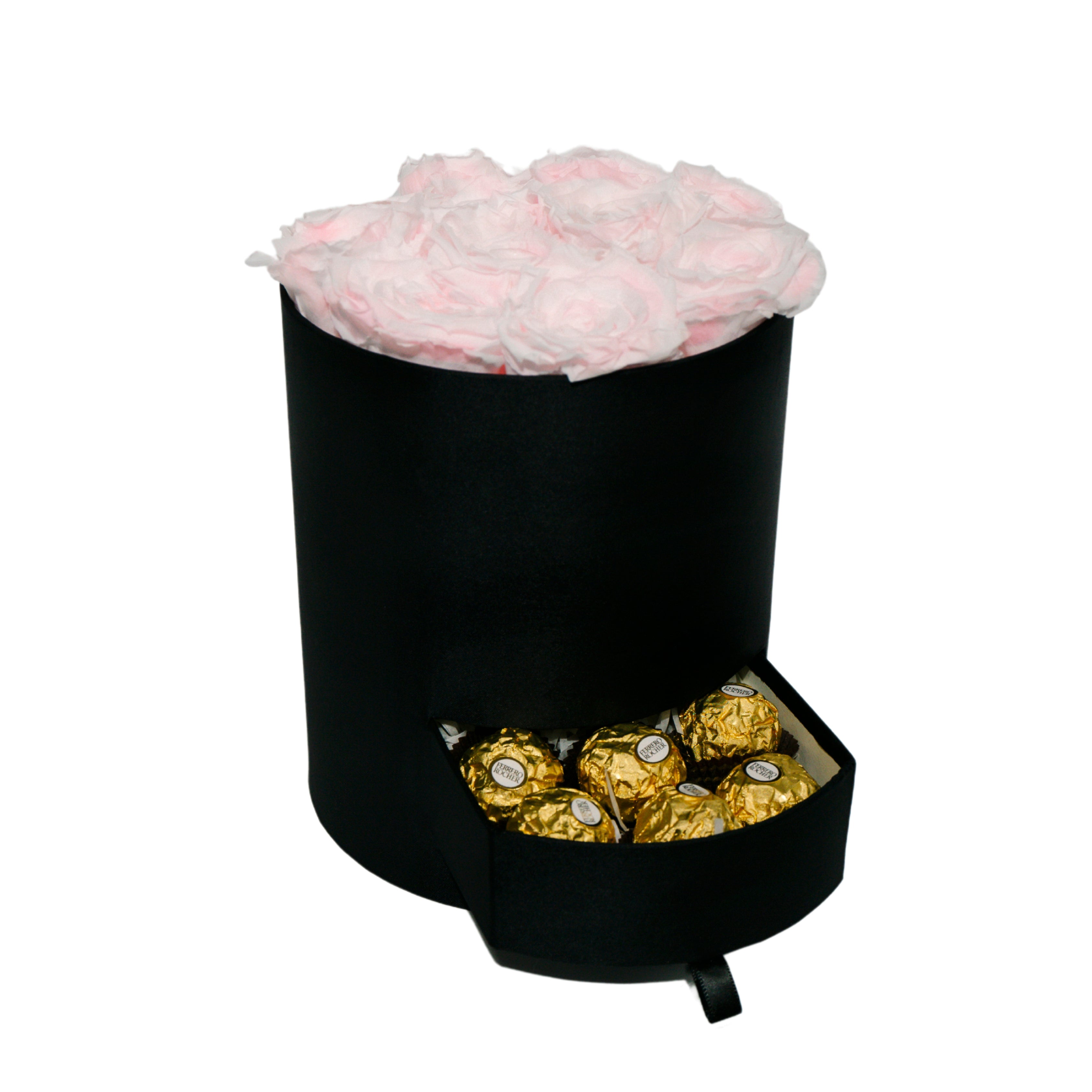 Round Satin Roses and Chocolates Box