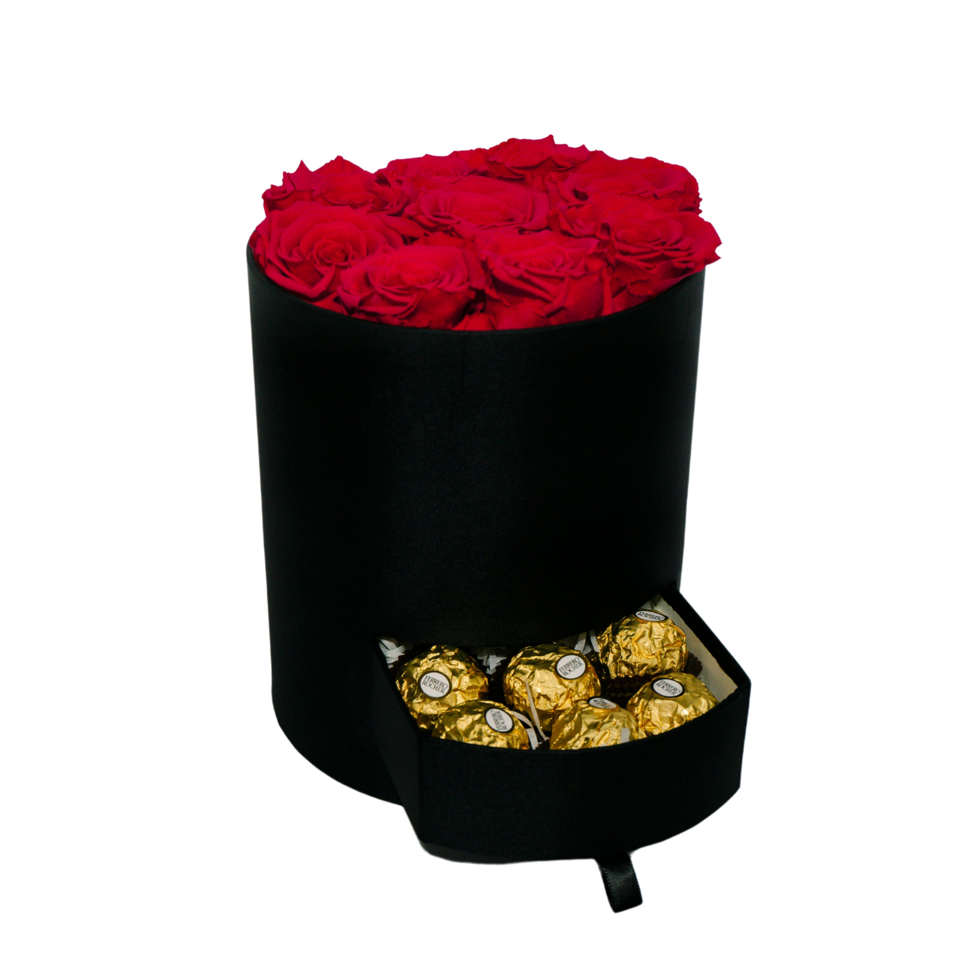 Round Satin Roses and Chocolates Box