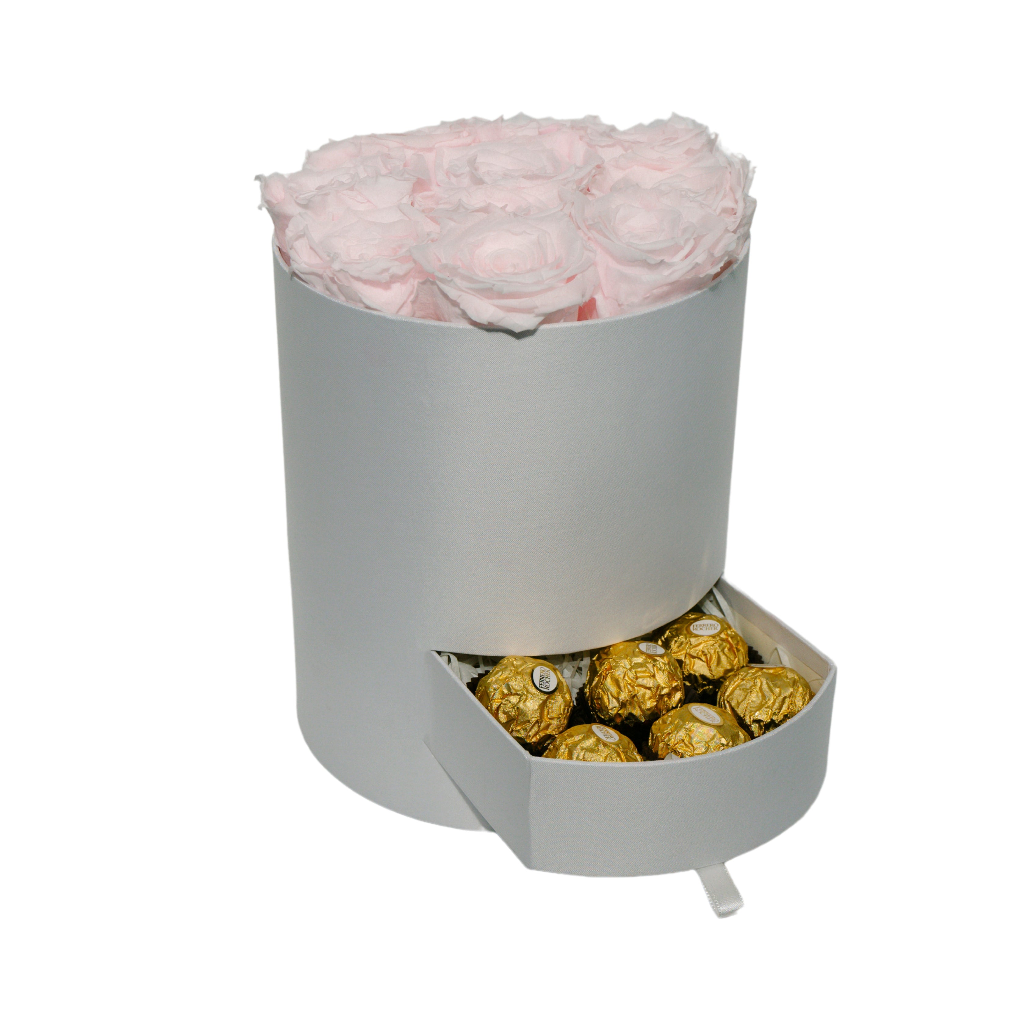 Round Satin Roses and Chocolates Box