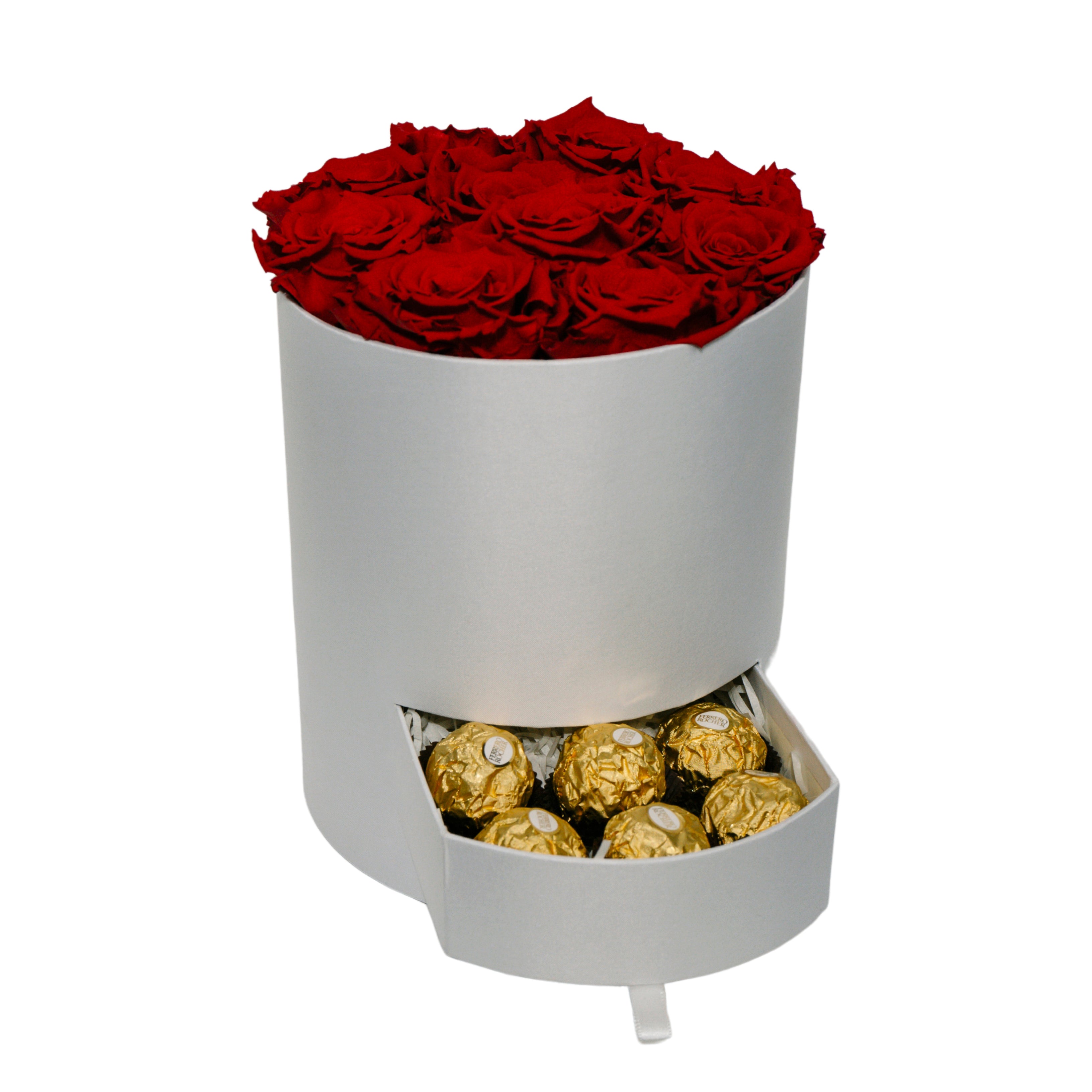 Round Satin Roses and Chocolates Box