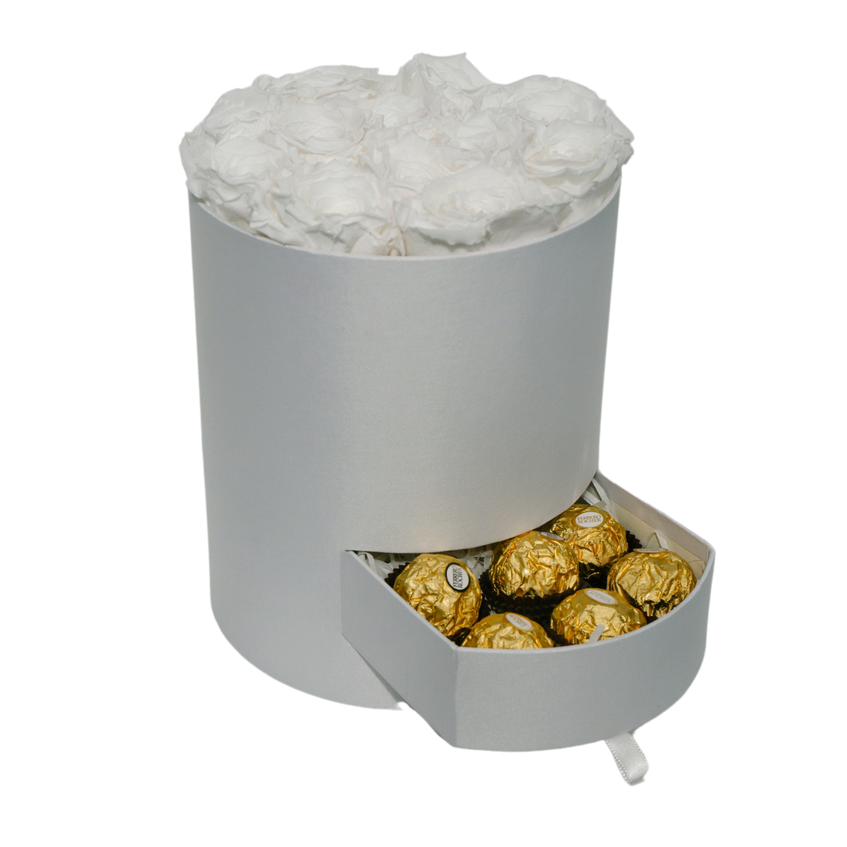 Round Satin Roses and Chocolates Box