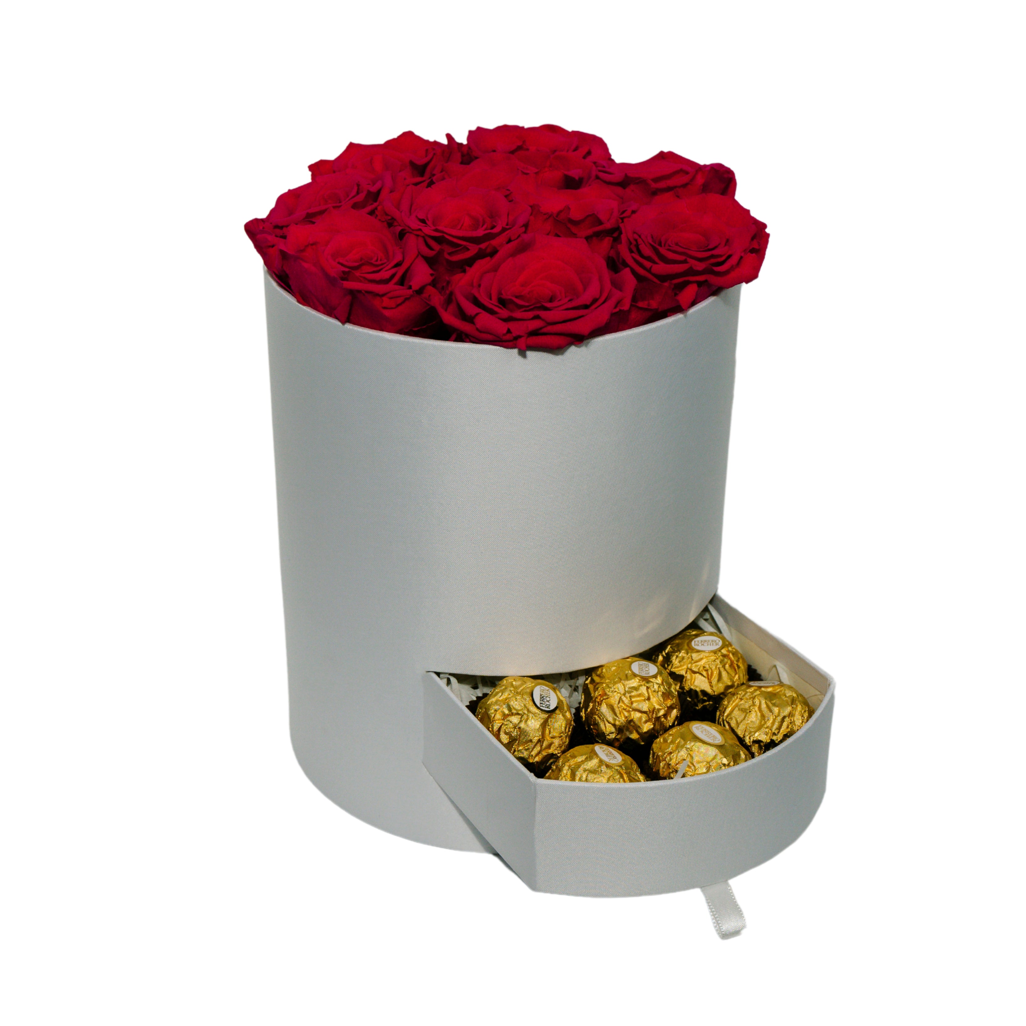 Round Satin Roses and Chocolates Box